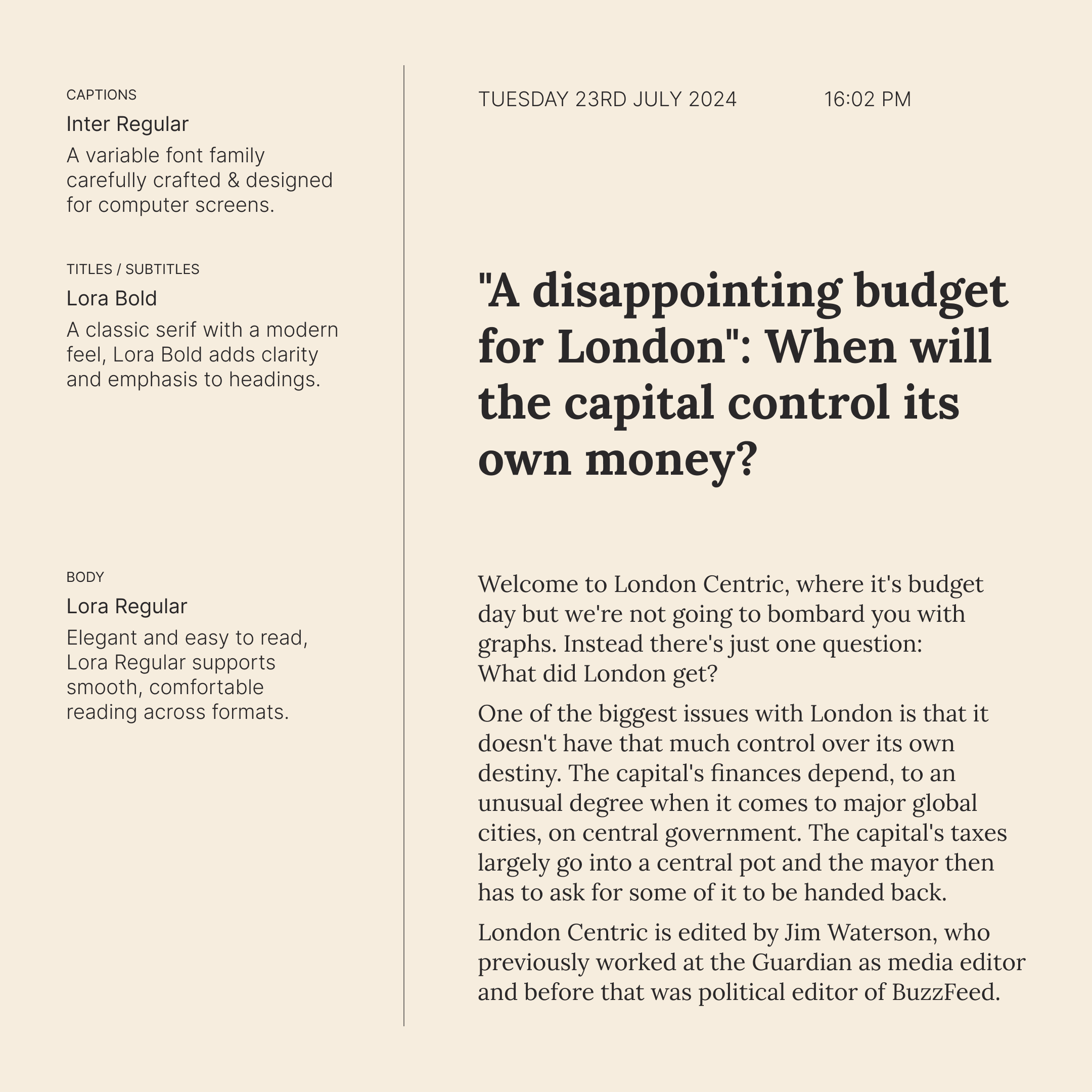 Examples of typography used in London Centric branding
